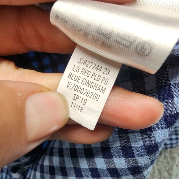 Old Navy Shirt Mens Large Blue Gingham Long Sleeve Button-Up Cotton Blend Casual - Picture 4 of 9